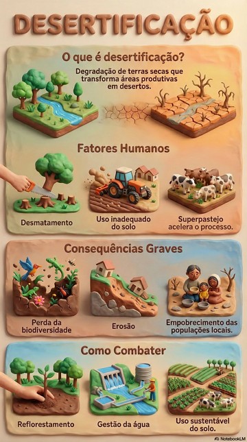 Infográfico explicando a desertificação Infográfico explicando a desertificação