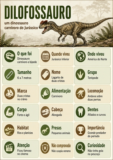 Infográfico sobre o dilofossauro Infográfico sobre o dilofossauro