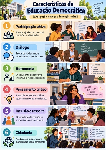 Infográfico com as características da Educação Democrática Infográfico com as características da Educação Democrática