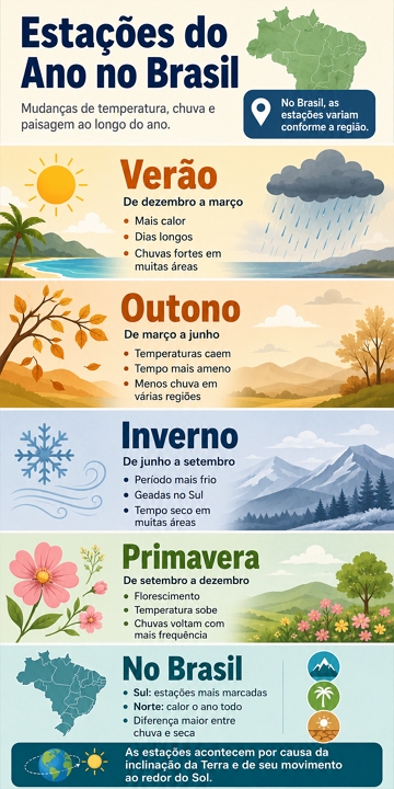 Infográfico sobre as estações do ano no Brasil e suas características Infográfico sobre as estações do ano no Brasil e suas características
