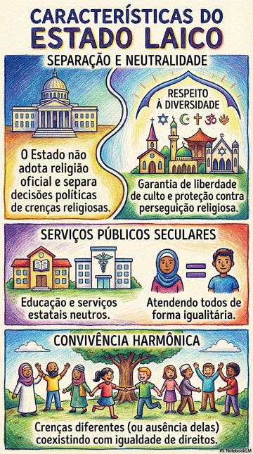 Infográfico com as características do Estado Laico Infográfico com as características do Estado Laico