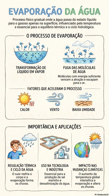Infográfico explicando o processo de evaporação da água e características Infográfico explicando o processo de evaporação da água e características
