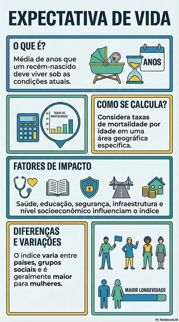 Expectativa de vida Infográfico explicando o que é a expectativa de vida em demografia