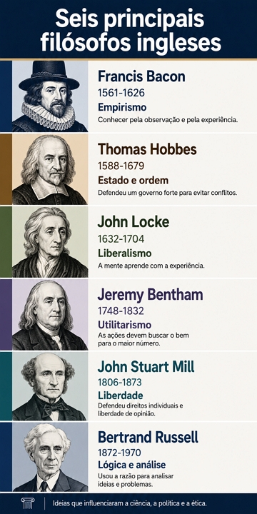 Infográfico com os seis importantes filósofos ingleses Infográfico com os seis importantes filósofos ingleses