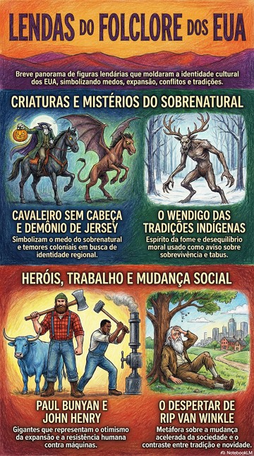 Infogr&aacute;fico com exemplos de lendas do folclore dos EUA
