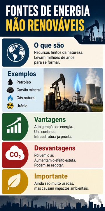 Infográfico sobre as fontes de energia não renováveis Infográfico sobre as fontes de energia não renováveis