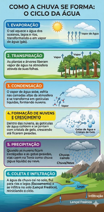 Formação da chuva Infográfico mostrando a formação da chuva