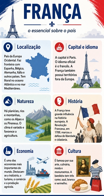 Infogr&aacute;fico sobre as principais caracter&iacute;sticas da Fran&ccedil;a