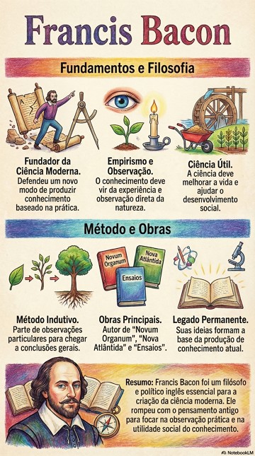 Infográfico com resumo sobre as ideias de Francis Bacon Infográfico com resumo sobre as ideias de Francis Bacon
