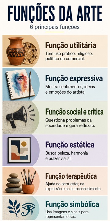 Infográfico com as 6 principais funções da arte Infográfico com as 6 principais funções da arte
