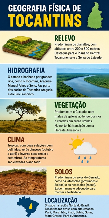Infográfico sobre a Geografia Física do estado de Tocantins Infográfico sobre a Geografia Física do estado de Tocantins