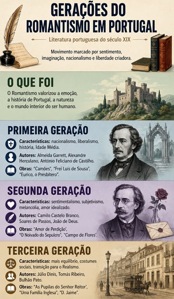 Infográfico sobre as Gerações do Romantismo em Portugal Infográfico sobre as Gerações do Romantismo em Portugal