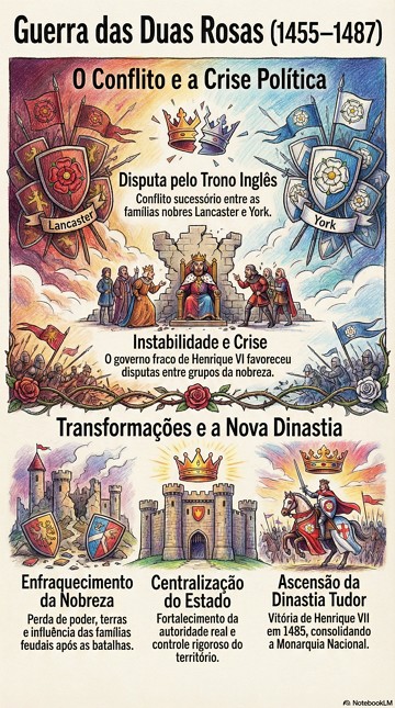 Infográfico com resumo sobre a Guerra das Duas Rosas na Inglaterra Infográfico com resumo sobre a Guerra das Duas Rosas na Inglaterra
