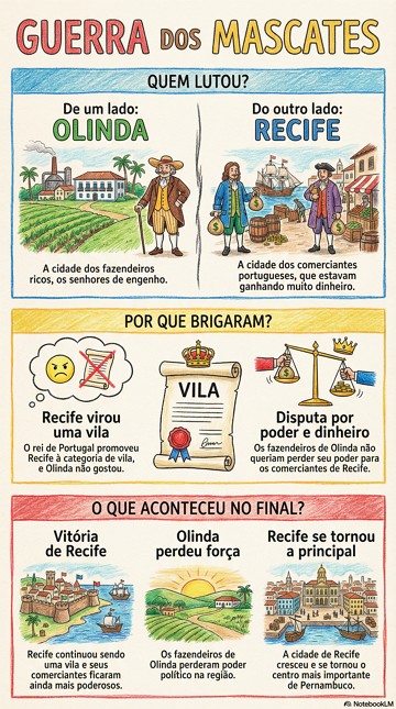 Guerra dos Mascates Infográfico com resumo sobre a Guerra dos Mascates