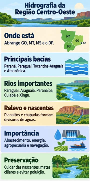 Infográfico sobre a Hidrografia da Região Centro-Oeste do Brasil Infográfico sobre a Hidrografia da Região Centro-Oeste do Brasil
