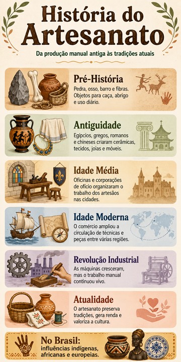 Infográfico sobre os principais momentos da História do Artesanato Infográfico sobre os principais momentos da História do Artesanato