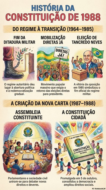 História da Constituição de 1988 Infográfico com síntese sobre a História da Constituição de 1988