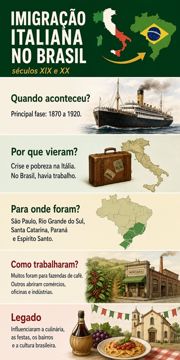 Infográfico com resumo sobre a imigração italiano no Brasil Infográfico com resumo sobre a imigração italiano no Brasil