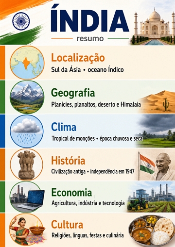 Infográfico com as principais informações da Índia Infográfico com as principais informações da Índia