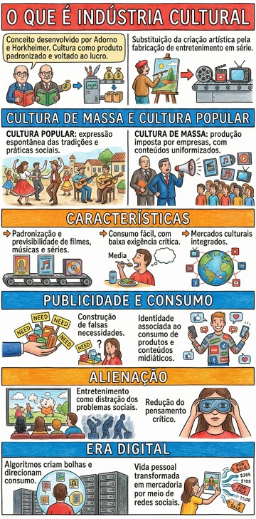 Indústria cultural Infográfico com resumo sobre a indústria cultural