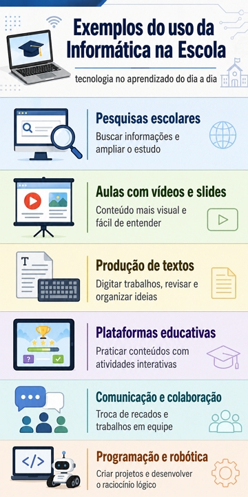 Infográfico com exemplos do uso da informática na Escola Infográfico com exemplos do uso da informática na Escola