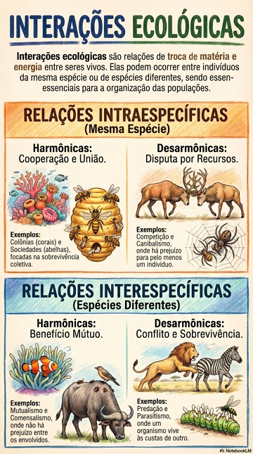 Infográfico com os tipos e exemplos de interações ecológicas Infográfico com os tipos e exemplos de interações ecológicas