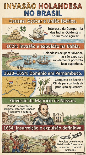 Invasão Holandesa no Brasil Infográfico com resumo sobre a Invasão Holandesa no Brasil