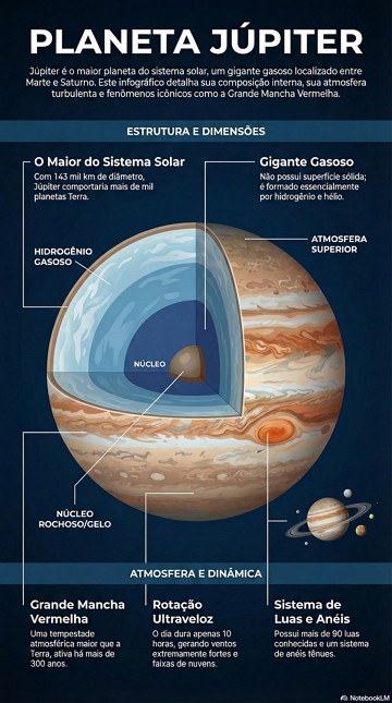 Planeta Júpiter Infográfico com as principais características do Planeta Júpiter