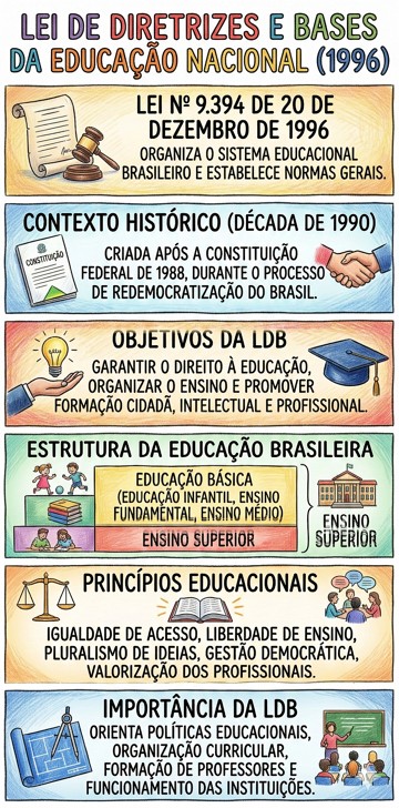 LDB Infográfico com resumo didático sobre a LDB