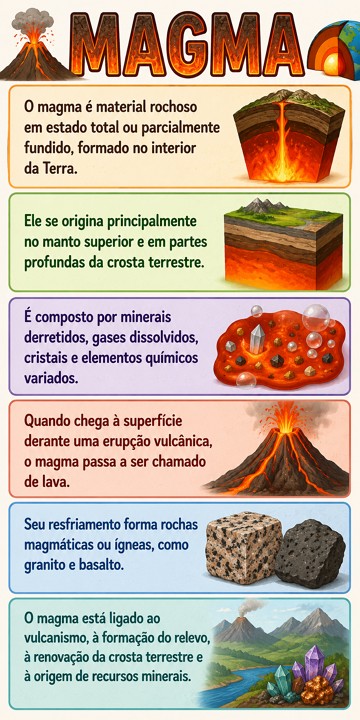 Magma Infográfico com resumo sobre o magma