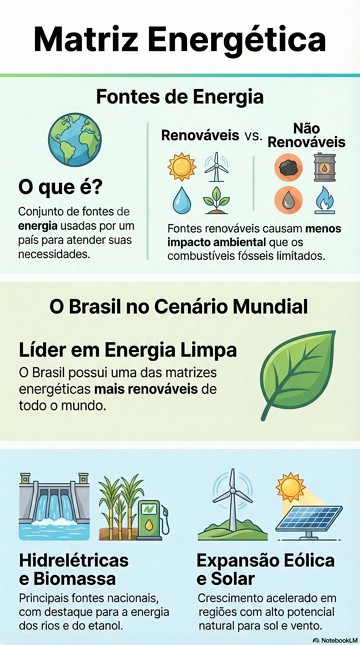 Matriz Energética Infográfico sobre matriz energética e suas características e fontes de energia