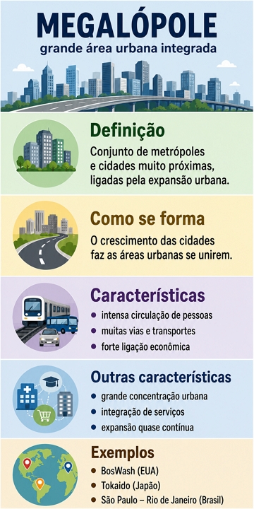 Infográfico explicando o que é uma megalópole Infográfico explicando o que é uma megalópole