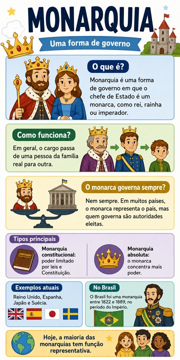 Infográfico didático explicando o que é monarquia Infográfico didático explicando o que é monarquia