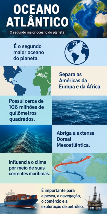 Infogr&aacute;fico sobre a geografia do Oceano Atl&acirc;ntico