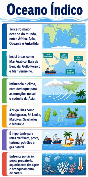 Infográfico com as características do oceano índico Infográfico com as características do oceano índico
