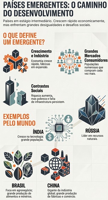 Infográfico sobre países emergentes, características e exemplos Infográfico sobre países emergentes, características e exemplos