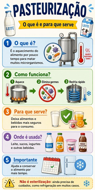 Infográfico explicando a pasteurização Infográfico explicando a pasteurização