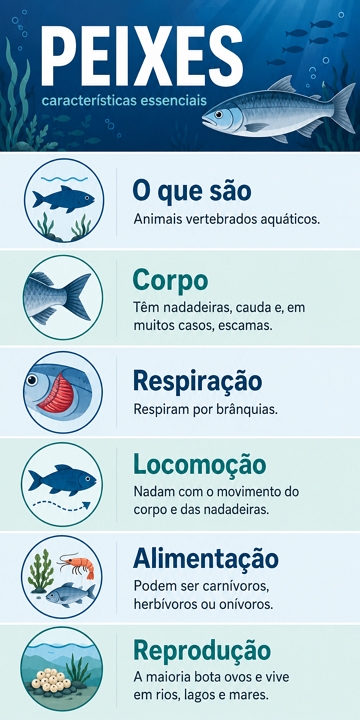 Infográfico com as principais características sobre os peixes Infográfico com as principais características sobre os peixes