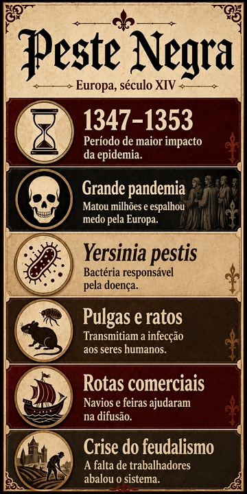 Infográfico sobre a Peste Negra do século XIV Infográfico sobre a Peste Negra do século XIV