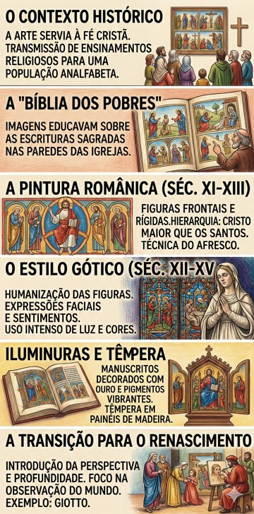 Pintura Medieval Infográfico sobre as características da pintura medieval