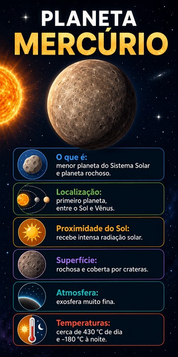 Infográfico sobre o planeta Mercúrio Infográfico sobre o planeta Mercúrio