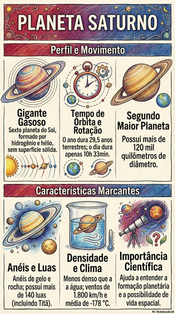 Infográfico com as principais características do Planeta Saturno Infográfico com as principais características do Planeta Saturno