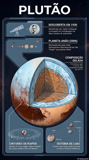 Plutão Infográfico sobre o planeta anão Plutão com informações importantes