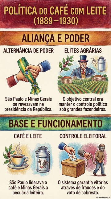Infográfico com as características da Política do Café com Leite Infográfico com as características da Política do Café com Leite