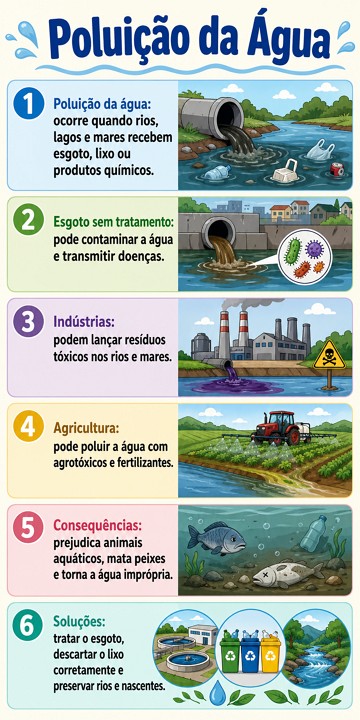 Infográfico com resumo sobre a poluição da água Infográfico com resumo sobre a poluição da água
