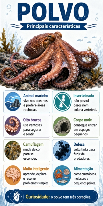 Infográfico sobre as características do polvo Infográfico sobre as características do polvo