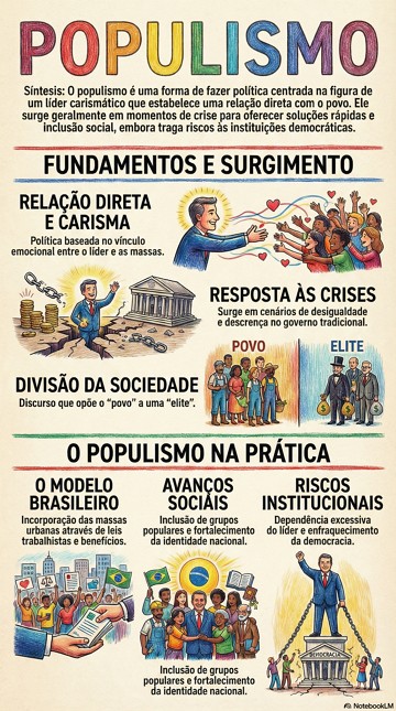 Infográfico com as características do populismo Infográfico com as características do populismo