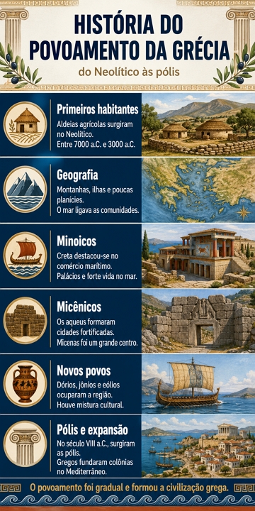 Infográfico sobre o povoamento da Grécia Antiga