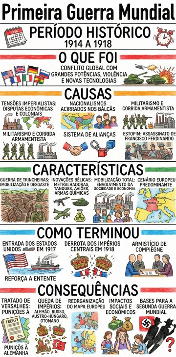 Primeira Guerra Mundial Infográfico com resumo sobre a Primeira Guerra Mundial