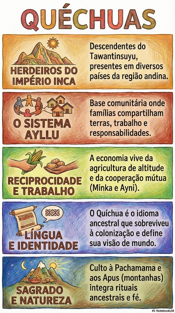 Quéchuas Infográfico sobre a história, cultura e sociedade dos quéchuas